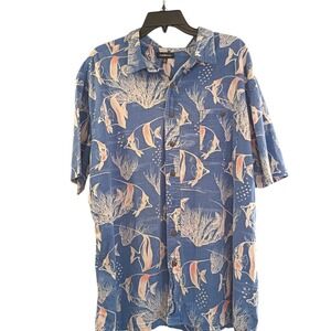 Croft & Barrow Mens XL Blue Fish Pattern Button Summer Vacation Tropical Shirt